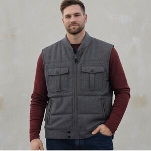 Sean John Mens Wool Blend Quilted Puffer Vest XL Charcoal Gray‎
